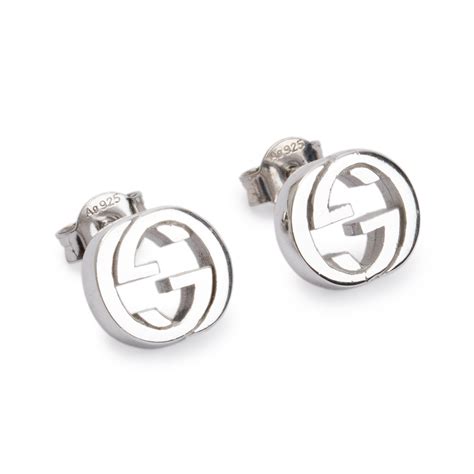 gucci sterling silver interlocking g stud earrings - silver